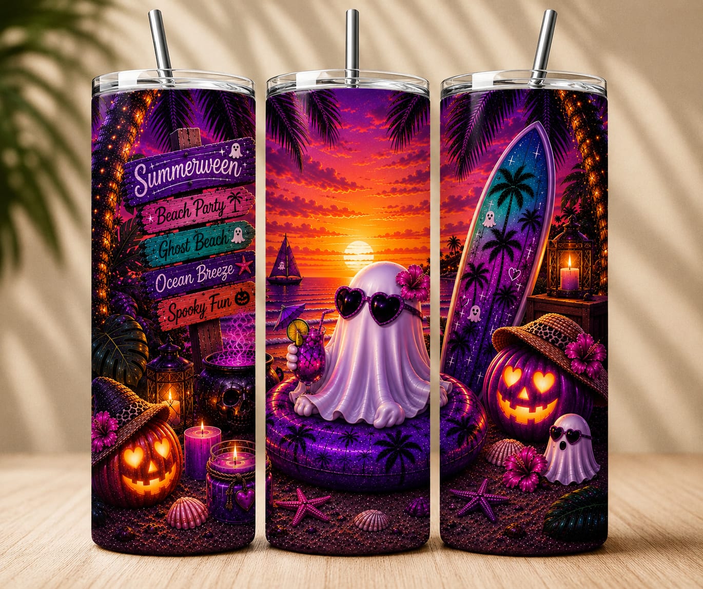 Summerween Ghost Beach Tumbler | 20 oz Edelstahlbecher
