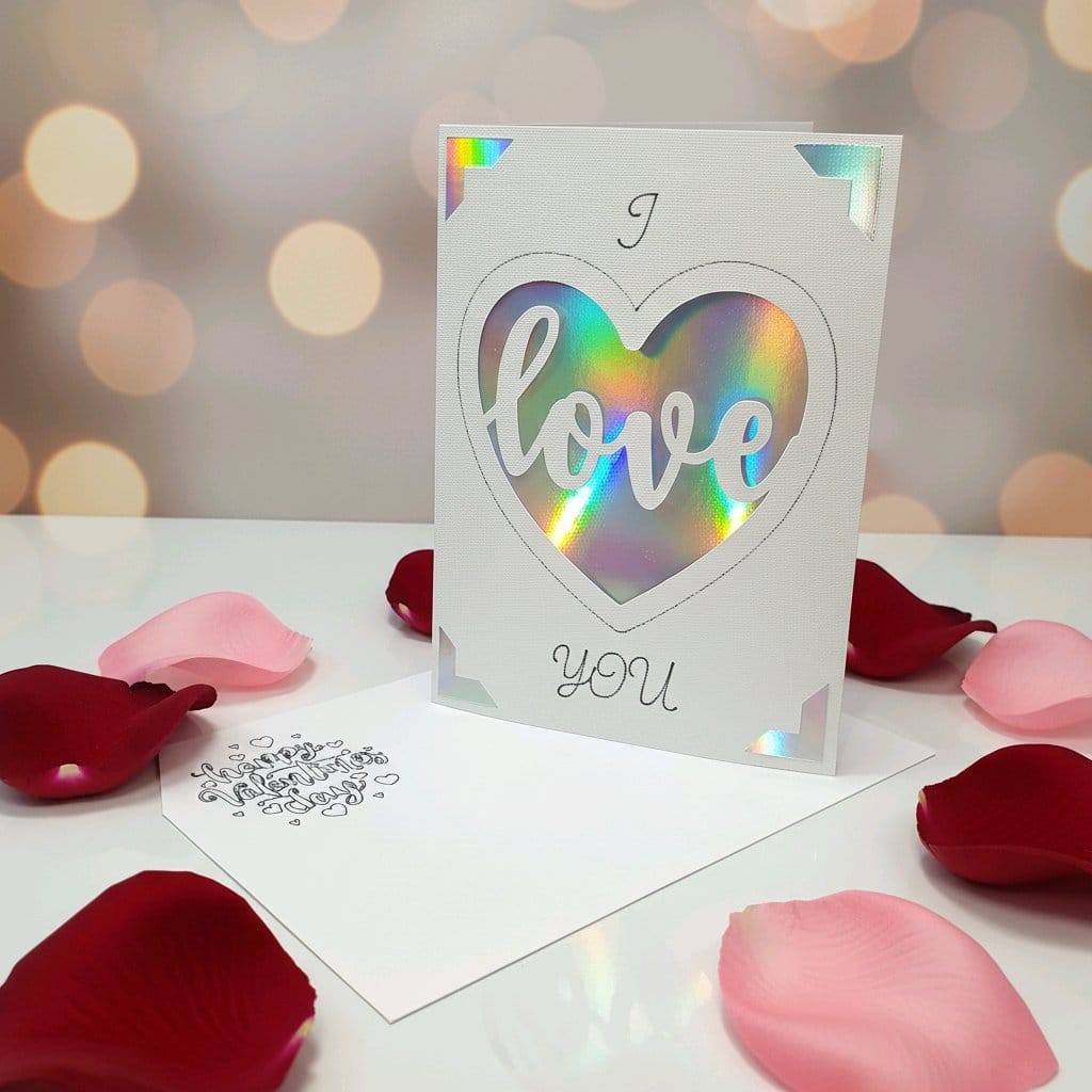 💌 Grußkarte „I love you“ mit Herz & Hologramm Effekt 💌