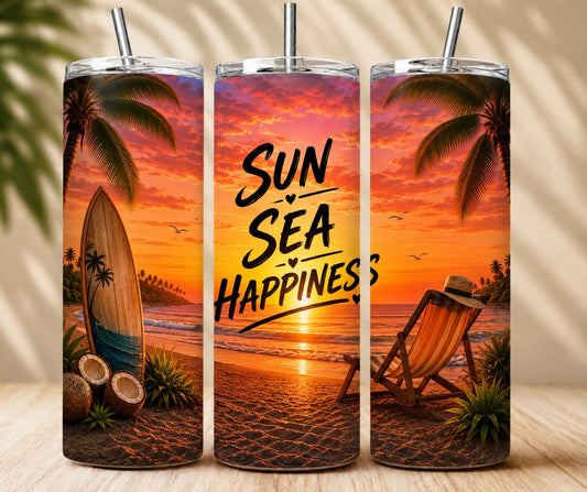 Sun Sea Happiness Tumbler | 20 oz Edelstahlbecher